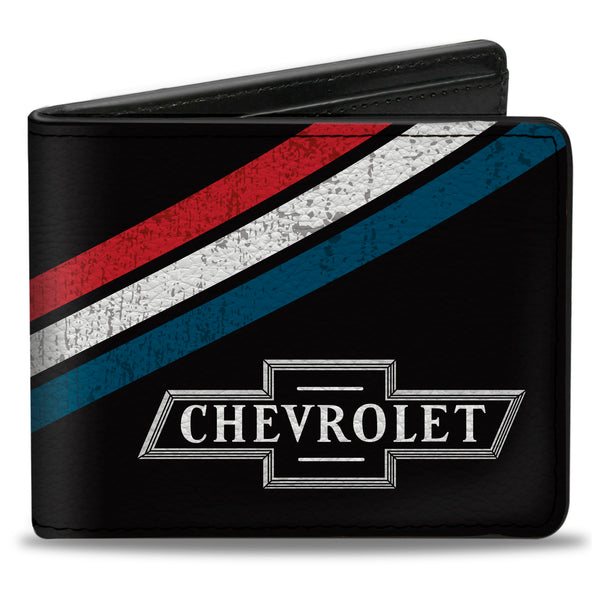 Buckle-Down Bi-Fold Wallet - CHEVROLET Bowtie Logo and Americana Stripe Black/Red/White/Blue