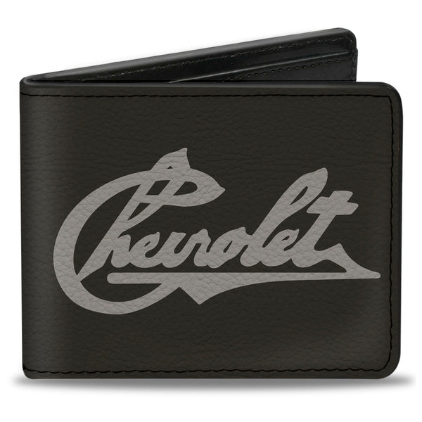 Buckle-Down Bi-Fold Wallet - CHEVROLET Heritage Script Charcoal Tan