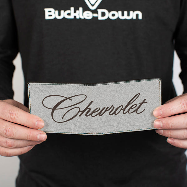 Buckle-Down Bi-Fold Wallet - CHEVROLET Script White/Brown