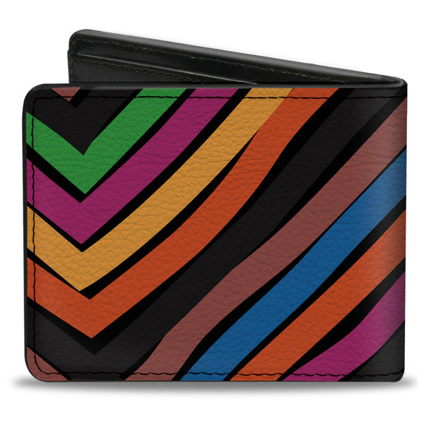 Buckle-Down Bi-Fold Wallet - Chevron Freehand CLOSE-UP Multi Color
