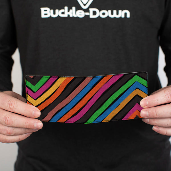 Buckle-Down Bi-Fold Wallet - Chevron Freehand CLOSE-UP Multi Color