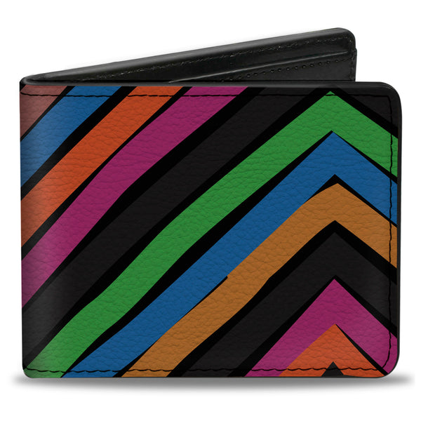 Buckle-Down Bi-Fold Wallet - Chevron Freehand CLOSE-UP Multi Color