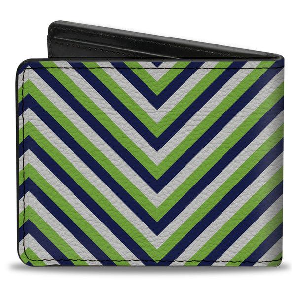 Buckle-Down Bi-Fold Wallet - Chevron Stripe White Neon Green Navy