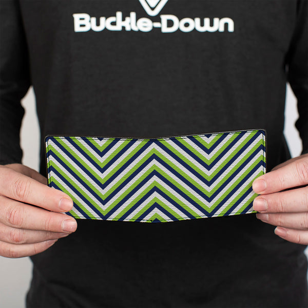 Buckle-Down Bi-Fold Wallet - Chevron Stripe White Neon Green Navy