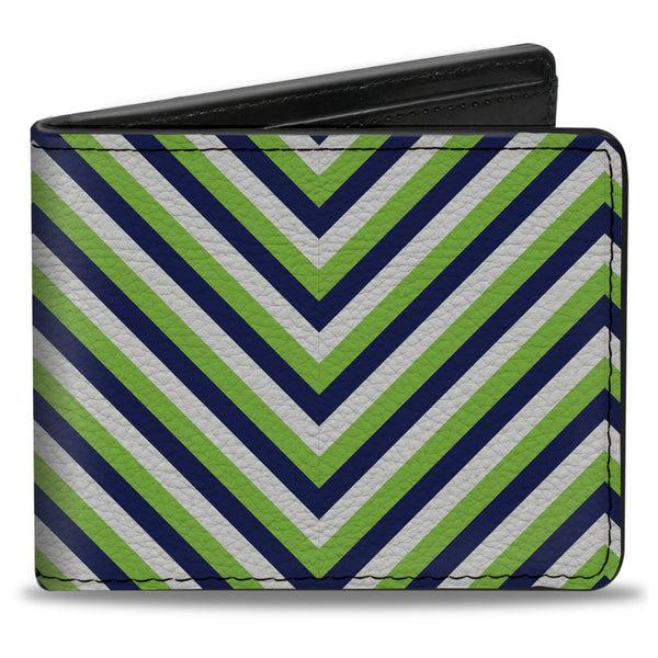 Buckle-Down Bi-Fold Wallet - Chevron Stripe White Neon Green Navy