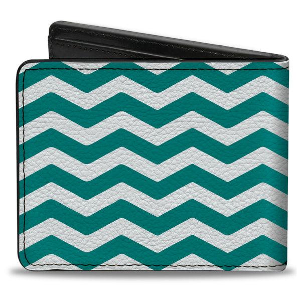 Buckle-Down Bi-Fold Wallet - Chevron Stripe White Teal