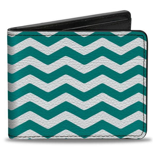 Buckle-Down Bi-Fold Wallet - Chevron Stripe White Teal