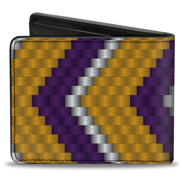 Buckle-Down Bi-Fold Wallet - Chevron Weave Gold Purple White