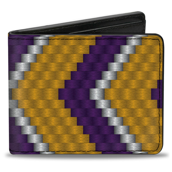 Buckle-Down Bi-Fold Wallet - Chevron Weave Gold Purple White