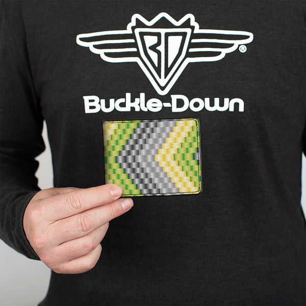 Buckle-Down Bi-Fold Wallet - Chevron Weave Grays Yellow Green