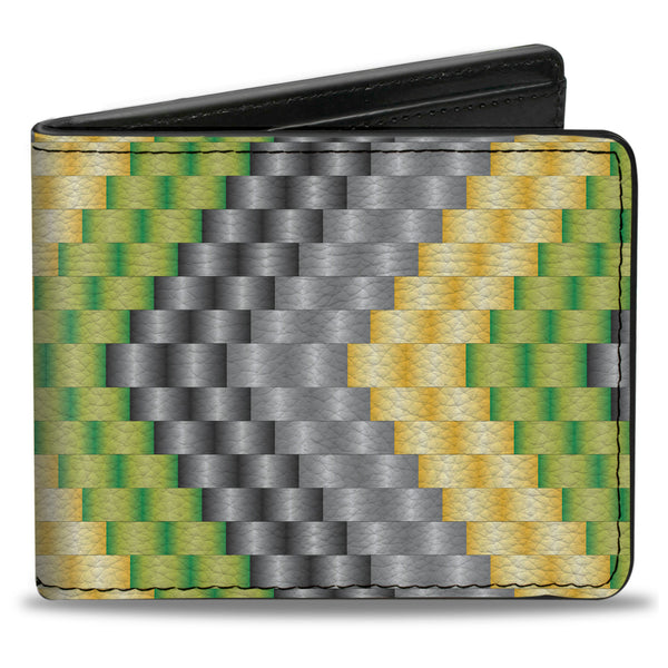 Buckle-Down Bi-Fold Wallet - Chevron Weave Grays Yellow Green
