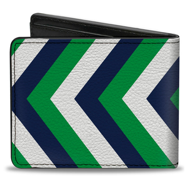 Buckle-Down Bi-Fold Wallet - Chevron White Bright Green Navy