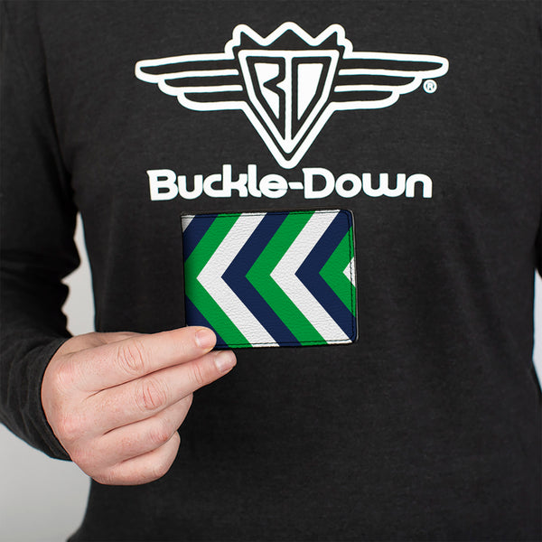 Buckle-Down Bi-Fold Wallet - Chevron White Bright Green Navy