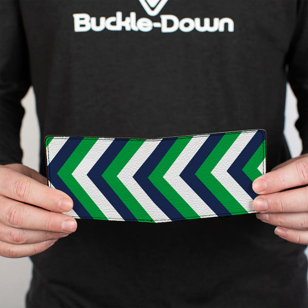 Buckle-Down Bi-Fold Wallet - Chevron White Bright Green Navy