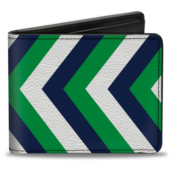 Buckle-Down Bi-Fold Wallet - Chevron White Bright Green Navy