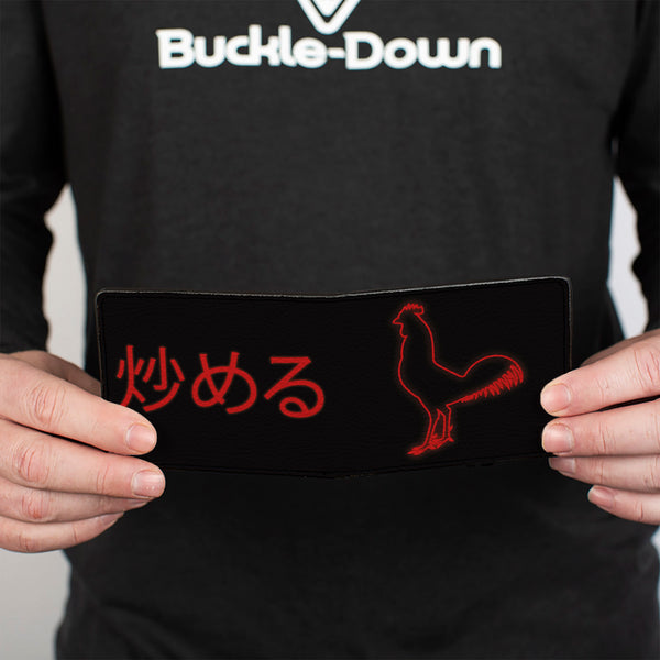 Buckle-Down Bi-Fold Wallet - Chicken STIR FRY Japanese Characters Black Red