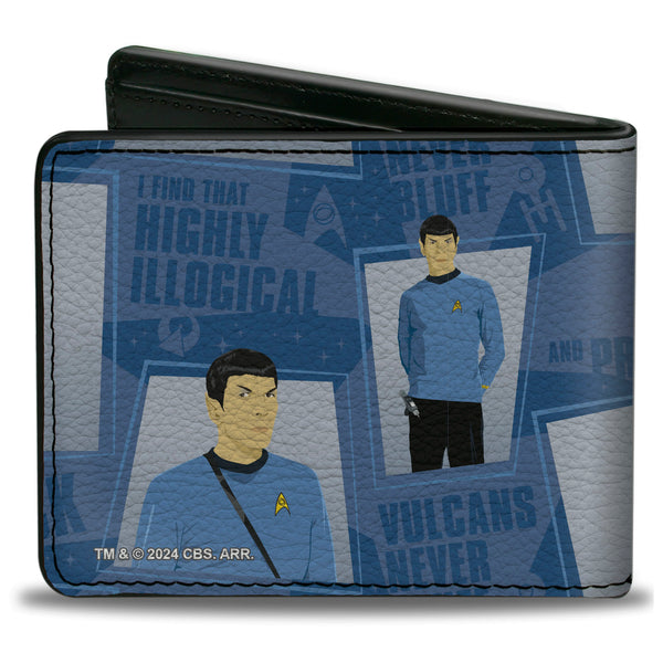 Buckle-Down Bi-Fold Wallet - Classic Star Trek Spock Poses And Quotes Collage Blues