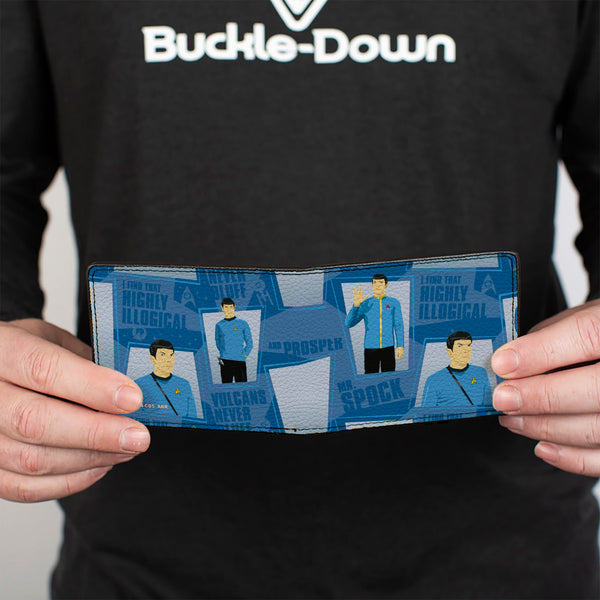 Buckle-Down Bi-Fold Wallet - Classic Star Trek Spock Poses And Quotes Collage Blues