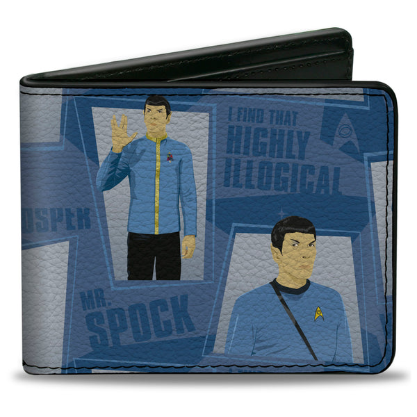 Buckle-Down Bi-Fold Wallet - Classic Star Trek Spock Poses and Quotes Collage Blues