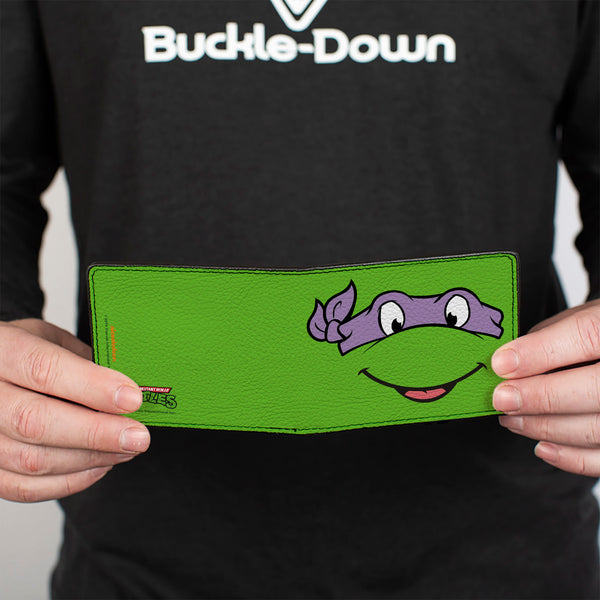 Buckle-Down Bi-Fold Wallet - Classic TMNT Donatello Face CLOSE-UP Green Purple