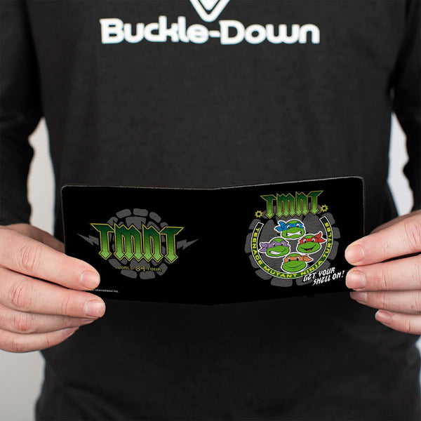 Buckle-Down Bi-Fold Wallet - Classic TMNT-GET YOUR SHELL ON + TMNT WORLD TOUR 84 Black Gray Green