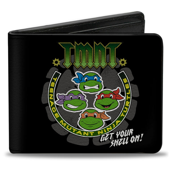 Buckle-Down Bi-Fold Wallet - Classic TMNT-GET YOUR SHELL ON + TMNT WORLD TOUR 84 Black Gray Green