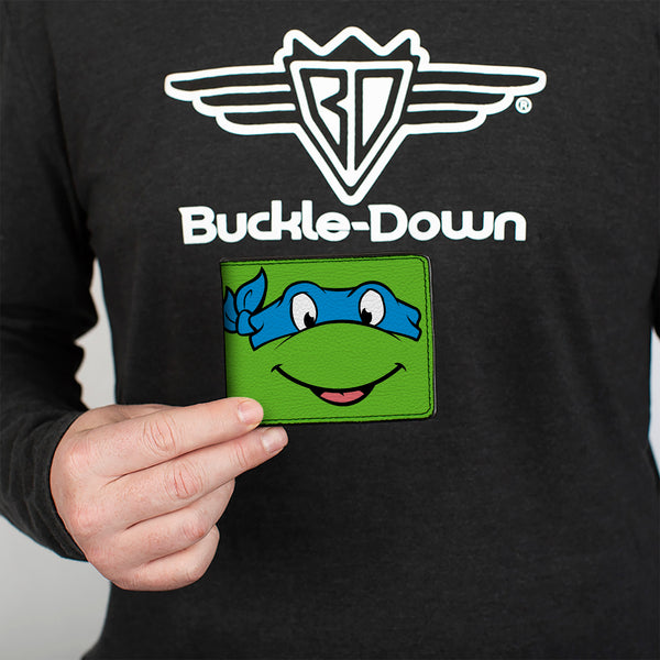 Buckle-Down Bi-Fold Wallet - Classic TMNT Leonardo Face CLOSE-UP Green Blue