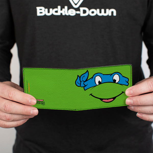 Buckle-Down Bi-Fold Wallet - Classic TMNT Leonardo Face CLOSE-UP Green Blue
