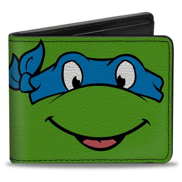Buckle-Down Bi-Fold Wallet - Classic TMNT Leonardo Face CLOSE-UP Green Blue