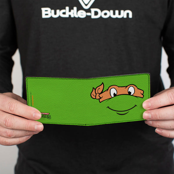 Buckle-Down Bi-Fold Wallet - Classic TMNT Michaelangelo Face CLOSE-UP Green Orange