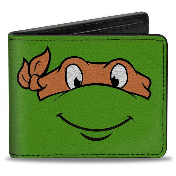 Buckle-Down Bi-Fold Wallet - Classic TMNT Michaelangelo Face CLOSE-UP Green Orange