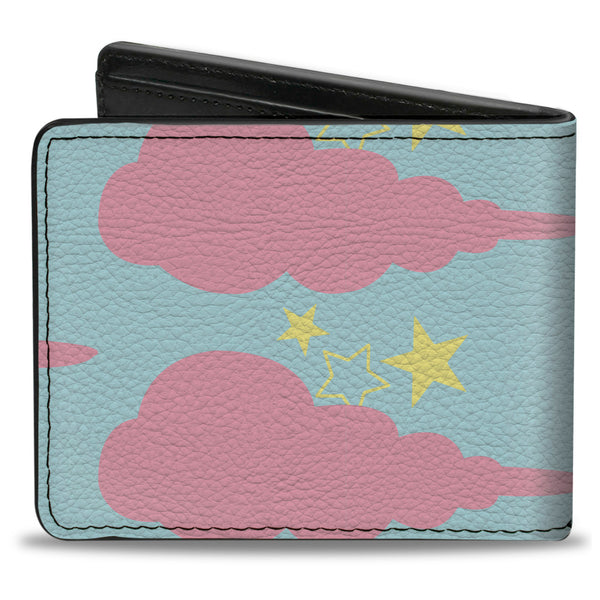 Buckle-Down Bi-Fold Wallet - Cloudy Starry Sky Aqua Pink Yellow
