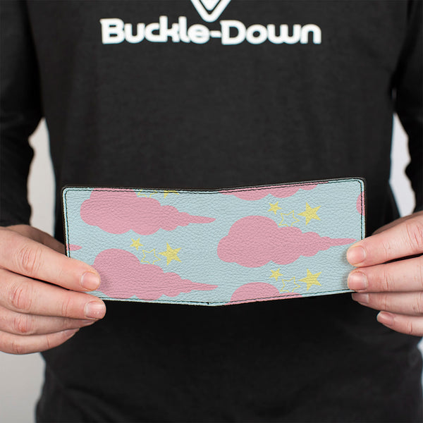 Buckle-Down Bi-Fold Wallet - Cloudy Starry Sky Aqua Pink Yellow