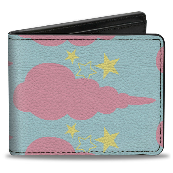 Buckle-Down Bi-Fold Wallet - Cloudy Starry Sky Aqua Pink Yellow