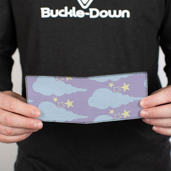 Buckle-Down Bi-Fold Wallet - Cloudy Starry Sky Lavender Blue Yellow