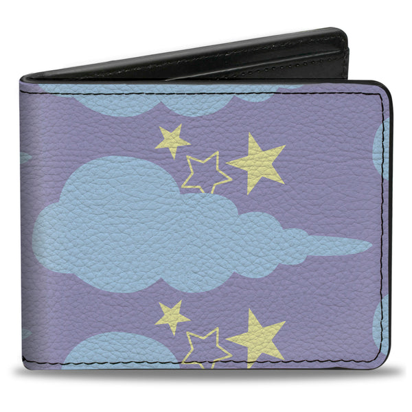Buckle-Down Bi-Fold Wallet - Cloudy Starry Sky Lavender Blue Yellow