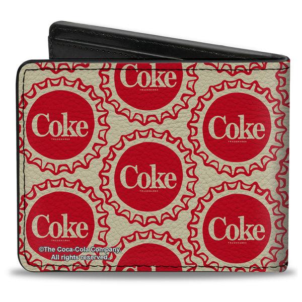 Buckle-Down Bi-Fold Wallet - Coca-Cola COKE Bottle Caps Collage White/Red