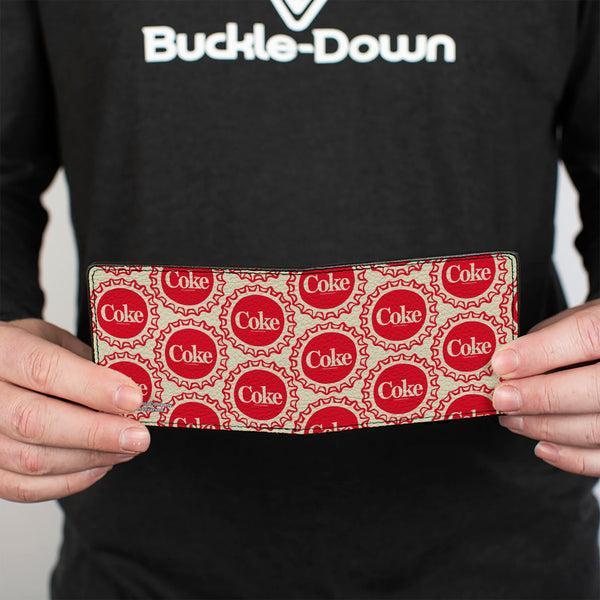 Buckle-Down Bi-Fold Wallet - Coca-Cola COKE Bottle Caps Collage White/Red
