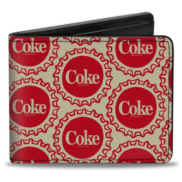 Buckle-Down Bi-Fold Wallet - Coca-Cola COKE Bottle Caps Collage White/Red