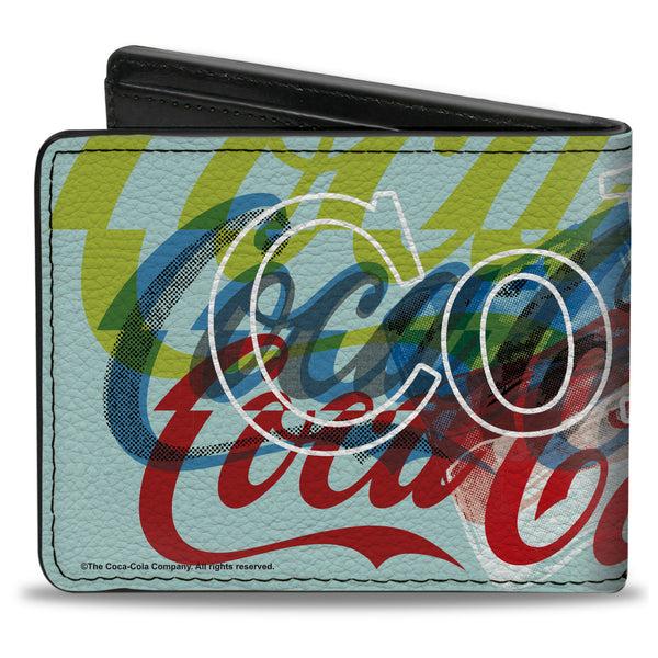 Buckle-Down Bi-Fold Wallet - COCA-COLA COKE Logos And Bottle Pop Art White/Multi Color