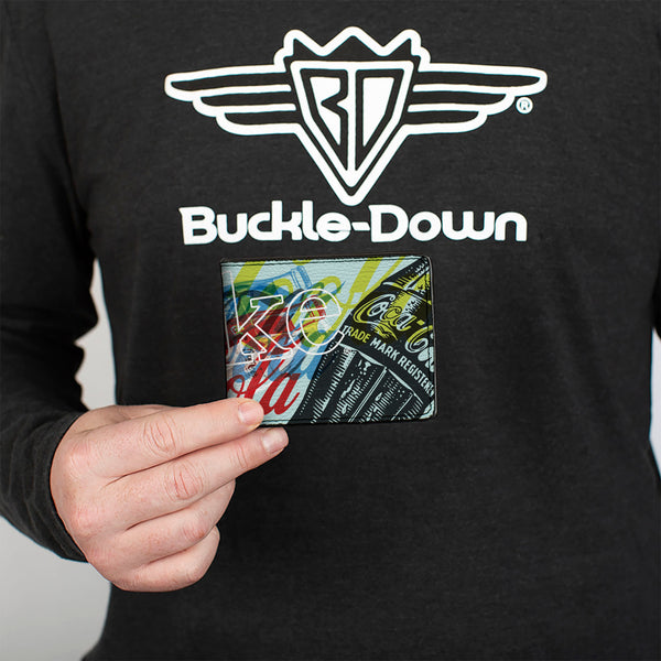 Buckle-Down Bi-Fold Wallet - COCA-COLA COKE Logos And Bottle Pop Art White/Multi Color