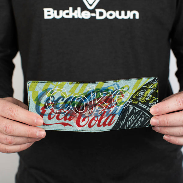 Buckle-Down Bi-Fold Wallet - COCA-COLA COKE Logos And Bottle Pop Art White/Multi Color