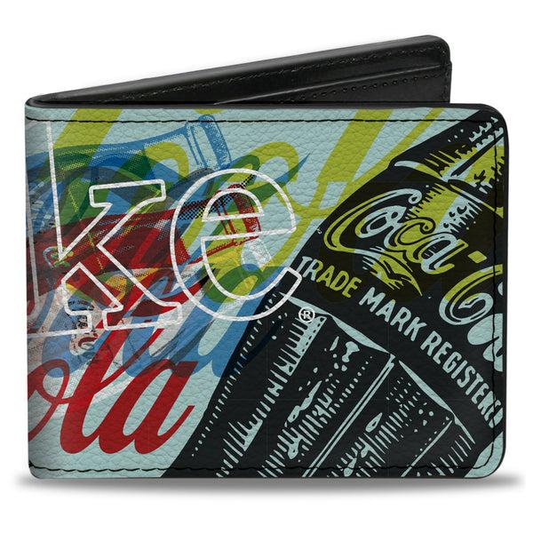 Buckle-Down Bi-Fold Wallet - COCA-COLA COKE Logos and Bottle Pop Art White/Multi Color