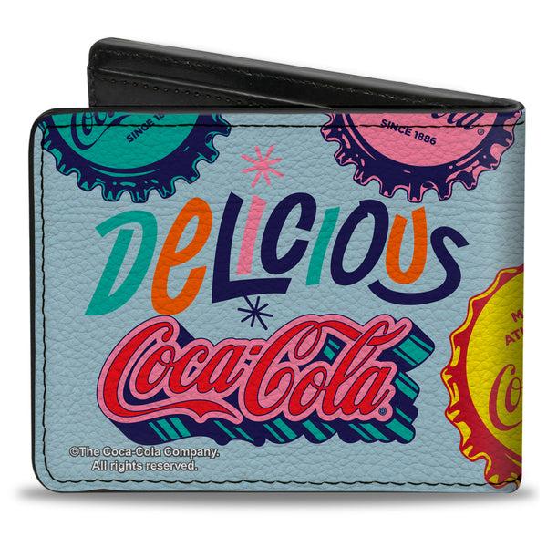 Buckle-Down Bi-Fold Wallet - COCA-COLA DELICIOUS REFRESHING Bottle Caps Light Blue/Multi Color