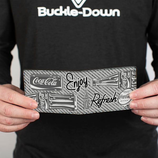 Buckle-Down Bi-Fold Wallet - Coca-Cola ENJOY REFRESH Can And Bottle Grays/White/Black
