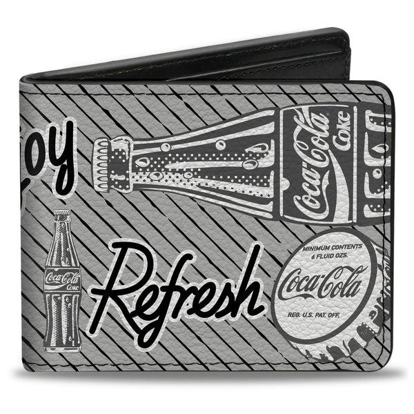 Buckle-Down Bi-Fold Wallet - Coca-Cola ENJOY REFRESH Can and Bottle Grays/White/Black