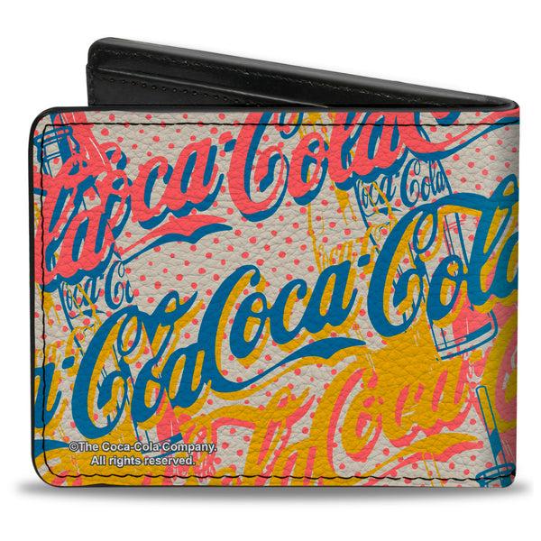 Buckle-Down Bi-Fold Wallet - COCA-COLA Script Logo Stacked Pop Art White/Multi Pastel