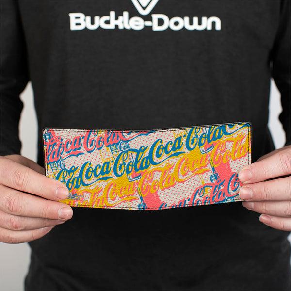 Buckle-Down Bi-Fold Wallet - COCA-COLA Script Logo Stacked Pop Art White/Multi Pastel