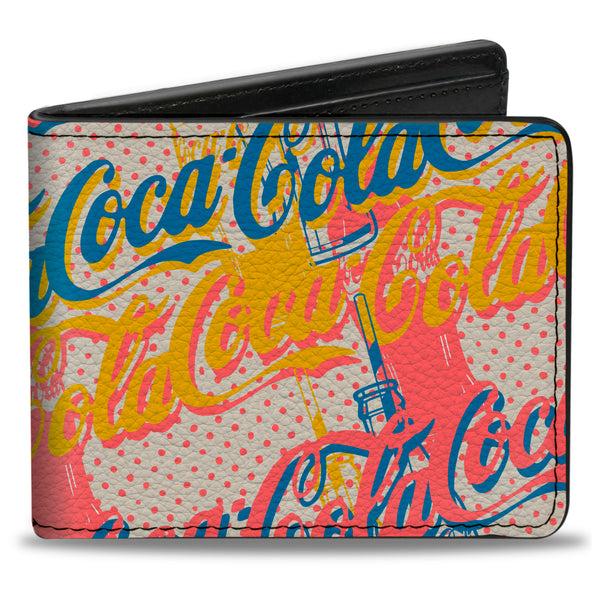 Buckle-Down Bi-Fold Wallet - COCA-COLA Script Logo Stacked Pop Art White/Multi Pastel