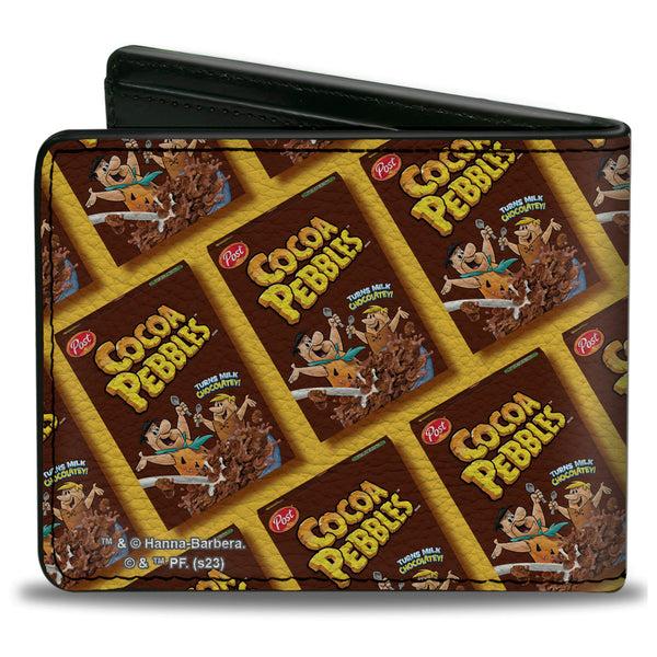Buckle-Down Bi-Fold Wallet - COCOA PEBBLES Fred Flintstone And Barney Rubble Cereal Box Repeat Yellow/Brown